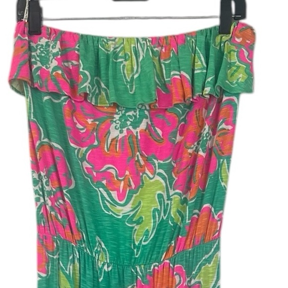 Lilly Pulitzer SZ M Amy Maxi Spearmint Fuzzy Navel Strapless Ruffle Floral Dress - Picture 7 of 15